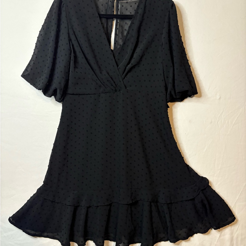 Black Tape Swiss Dot Ruffle Hem Dress – Size Medium